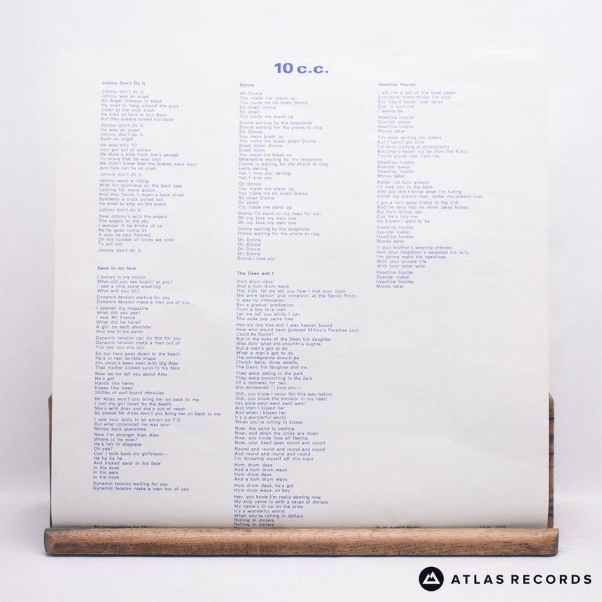 10cc - 10cc - Lyric Sheet LP Vinyl Record - EX/EX