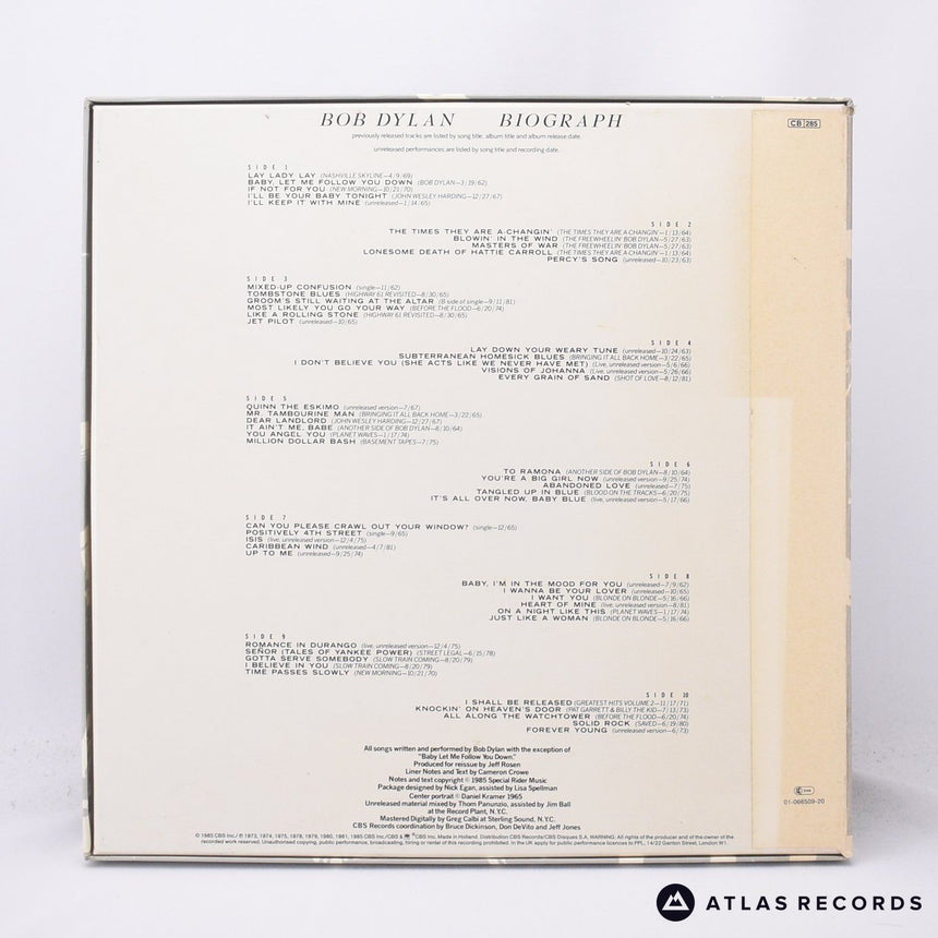 Bob Dylan - Biograph - Booklet Insert 5 x LP Vinyl Record - EX/EX
