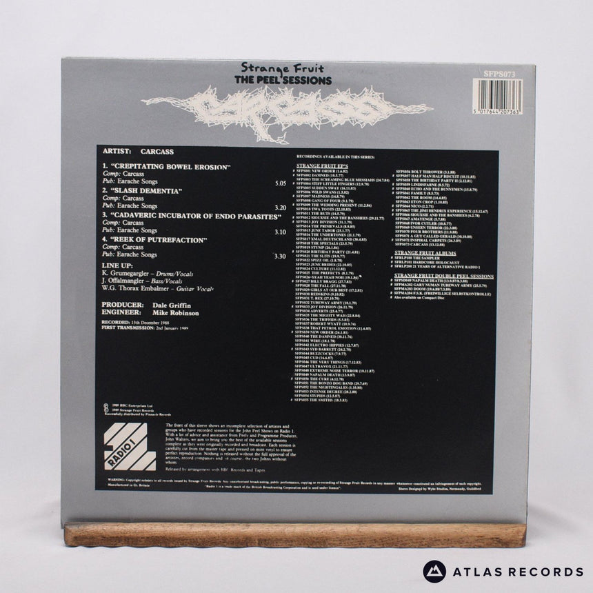 Carcass - The Peel Sessions - Lyric Sheet A-1 B-1 12" Vinyl Record - EX/EX