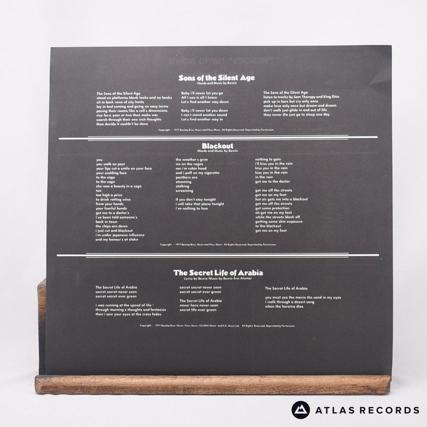 David Bowie - "Heroes" - Lyric Sheet A1 27 A1 28 LP Vinyl Record - EX/EX