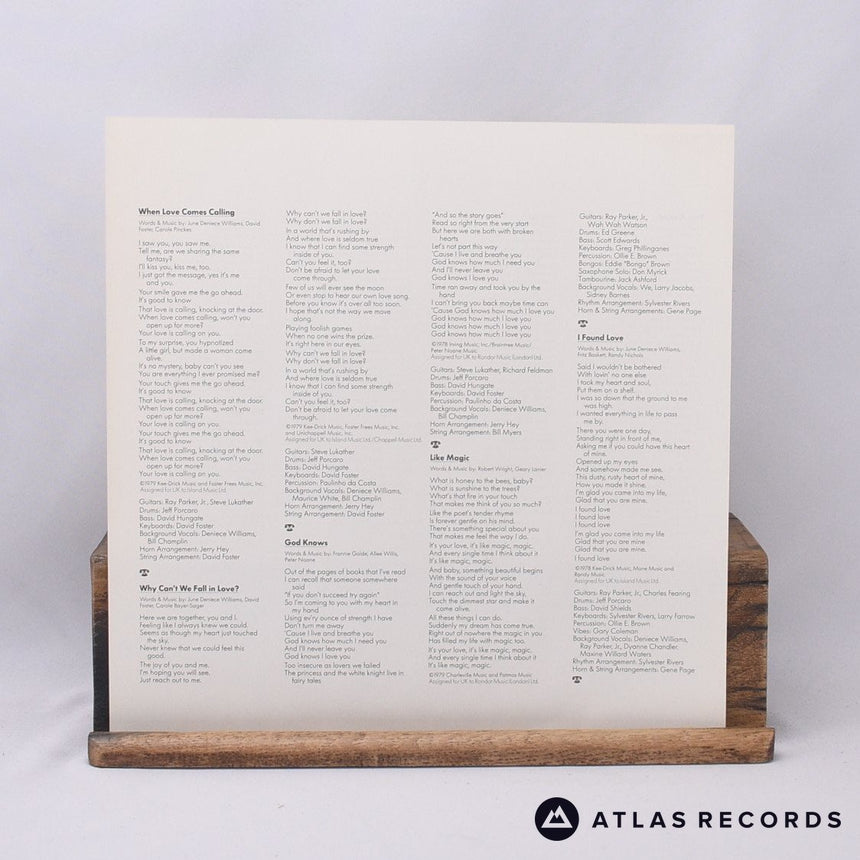 Deniece Williams - When Love Comes Calling - Lyric Sheet LP Vinyl Record - EX/EX