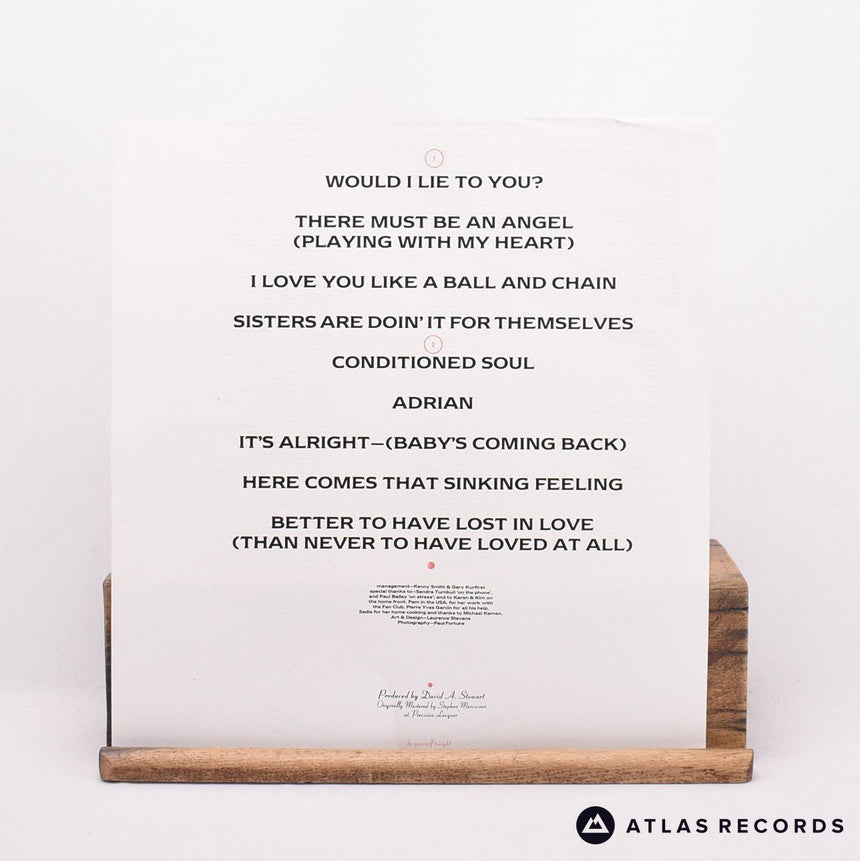 Eurythmics - Be Yourself Tonight - Lyric Sheet Italy LP Vinyl Record - VG+/EX
