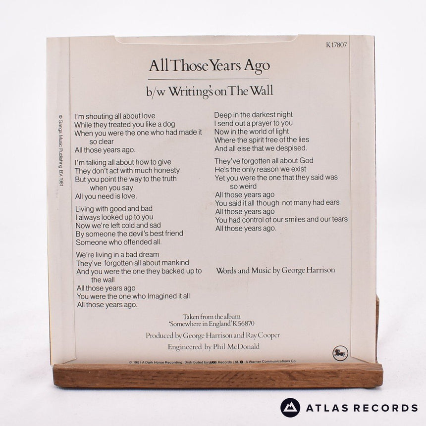 George Harrison - All Those Years Ago - 7" Vinyl Record - EX/EX