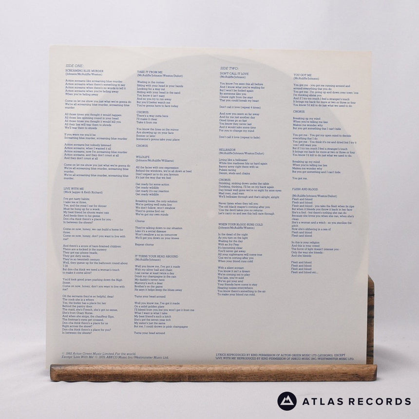 Girlschool - Screaming Blue Murder - Lyric Sheet LP Vinyl Record - VG+/EX