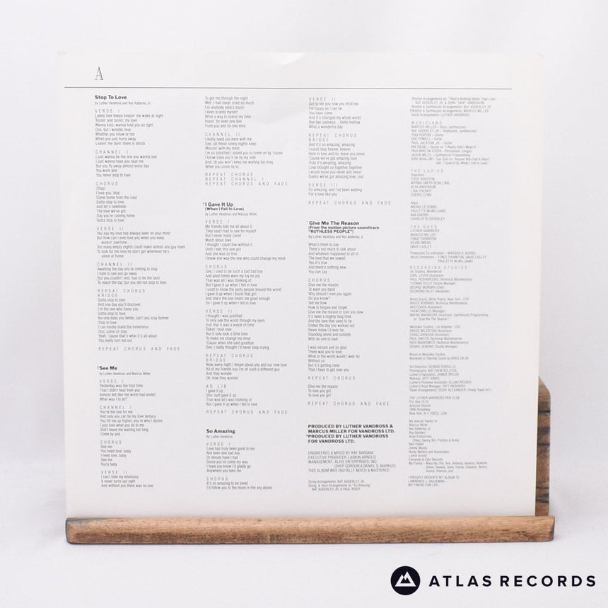 Luther Vandross - Give Me The Reason - Lyric Sheet LP Vinyl Record - VG+/EX