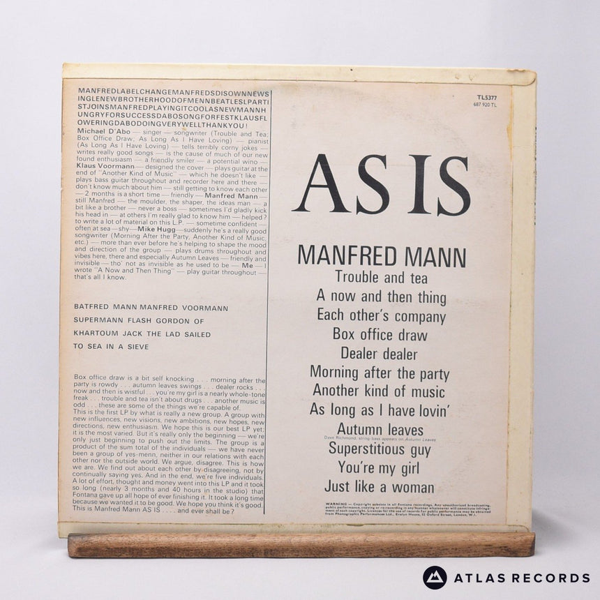 Manfred Mann - As Is - LP Vinyl Record - VG+/VG+