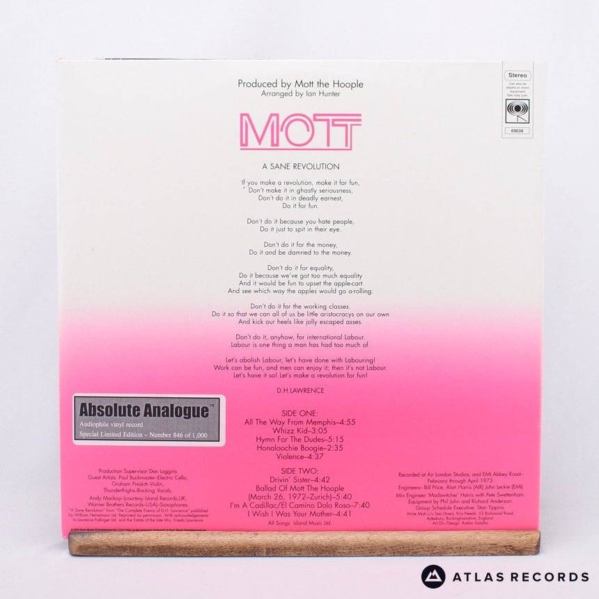 Mott The Hoople - Mott - 180G Numbered Reissue LP Vinyl Record - NM/NM