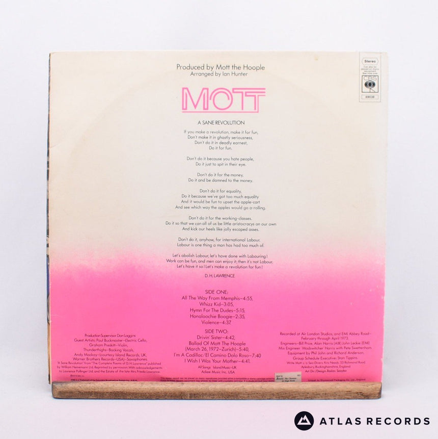 Mott The Hoople - Mott - Die-Cut Sleeve Gatefold A1 B1 LP Vinyl Record - EX/VG+