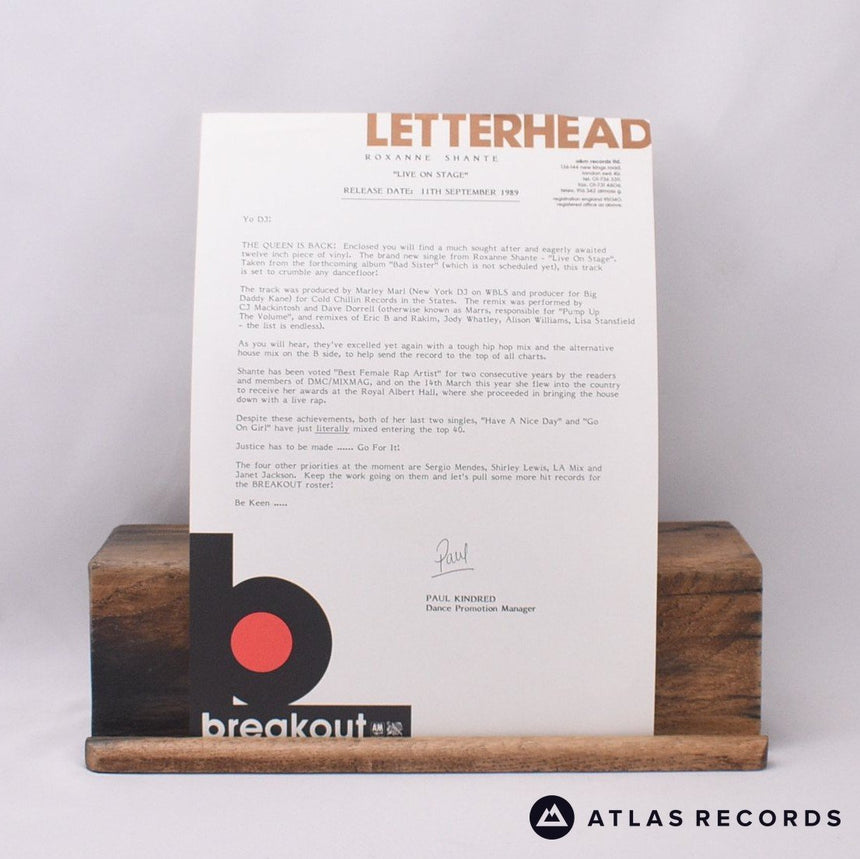 Roxanne Shanté - Live On Stage - Insert Promo 12" Vinyl Record - EX/VG+