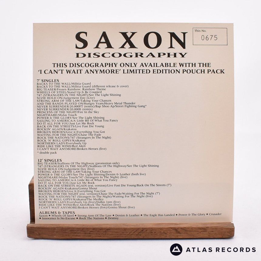 Saxon - I Can't Wait Anymore - Insert Limited Edition 7" Vinyl Record - NM/EX