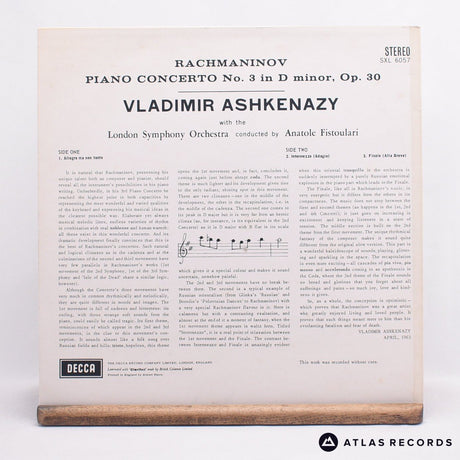 Sergei Vasilyevich Rachmaninoff - 3rd. Piano Concerto - LP Vinyl Record - EX/EX