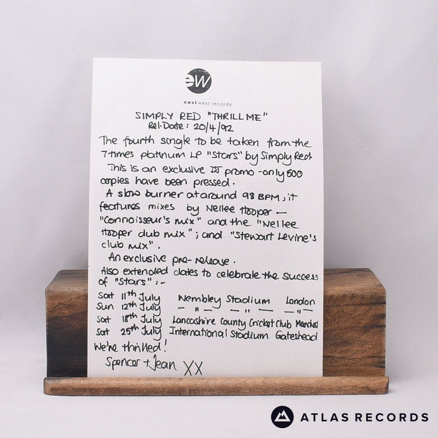 Simply Red - Thrill Me - Insert Promo 12" Vinyl Record - EX/EX