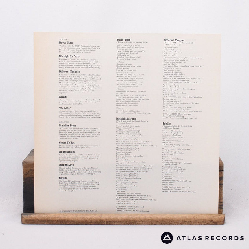 Stephen Stills - Illegal Stills - Lyric Sheet A1 B1 LP Vinyl Record - EX/EX