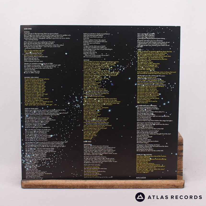 Supertramp - Crime Of The Century - Lyric Sheet A5 B5 LP Vinyl Record - EX/VG+