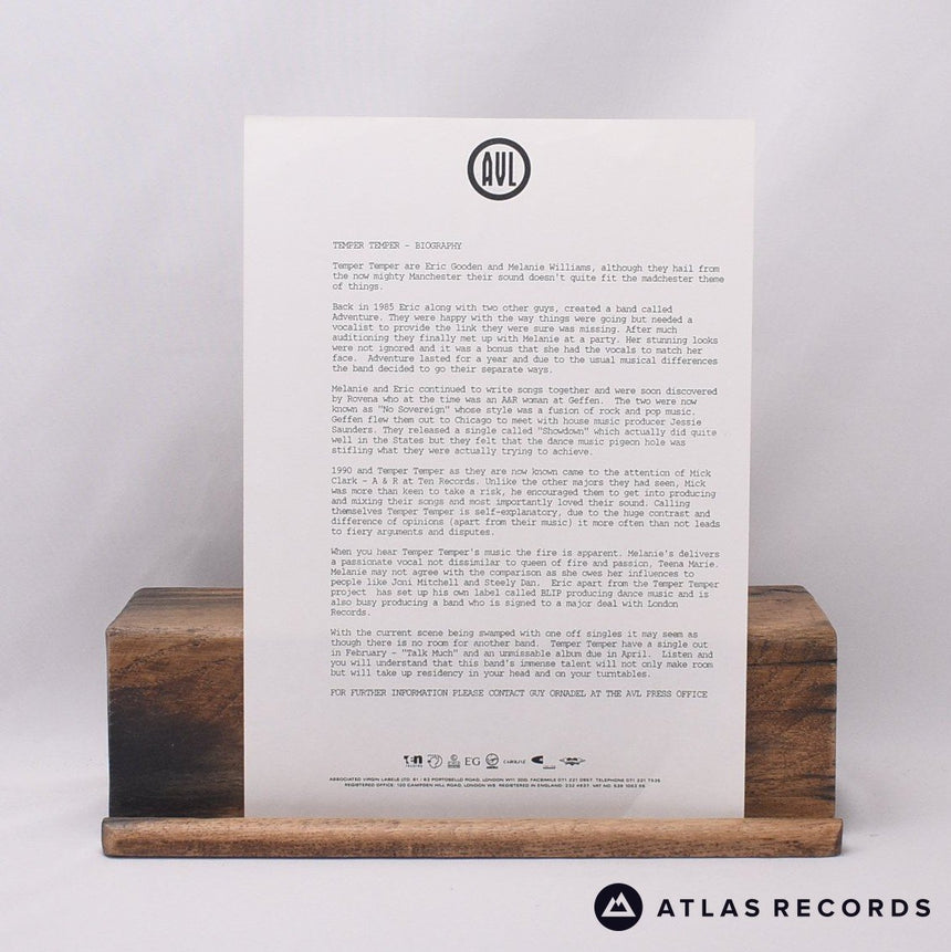 Temper Temper - Talk Much - Insert 12" Vinyl Record - VG+/EX