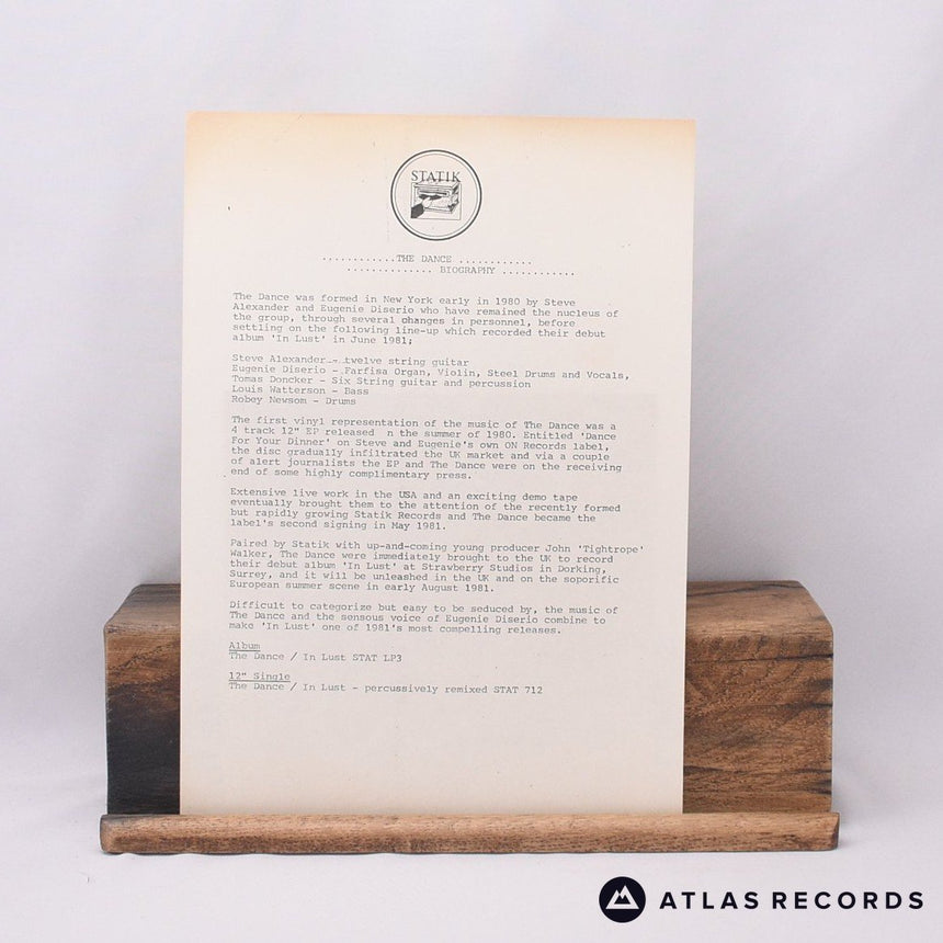 The Dance - In Lust - Insert Mpo Townhouse 12" Vinyl Record - VG+/EX