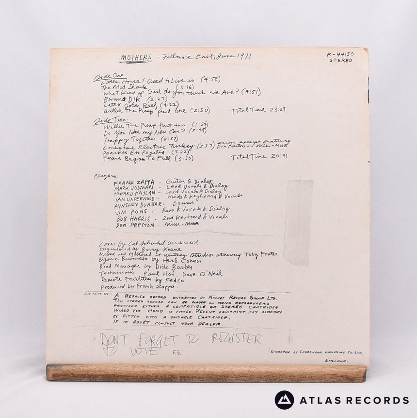 The Mothers - Fillmore East - June 1971 - A1 B1 LP Vinyl Record - VG+/VG+