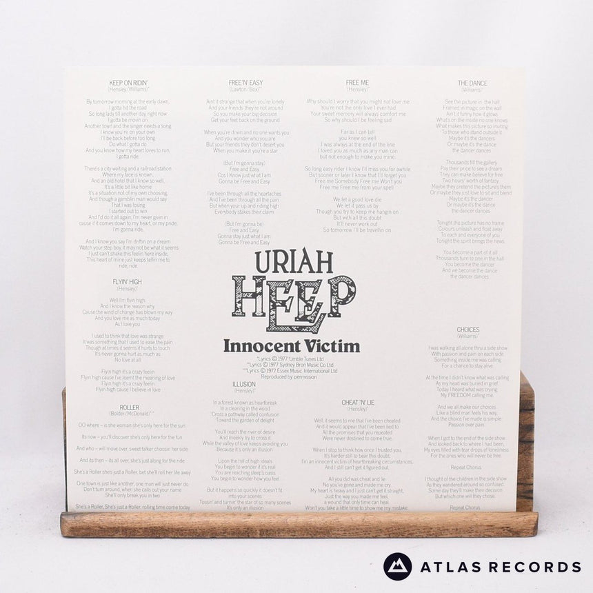 Uriah Heep - Innocent Victim - Lyric Sheet LP Vinyl Record - EX/EX