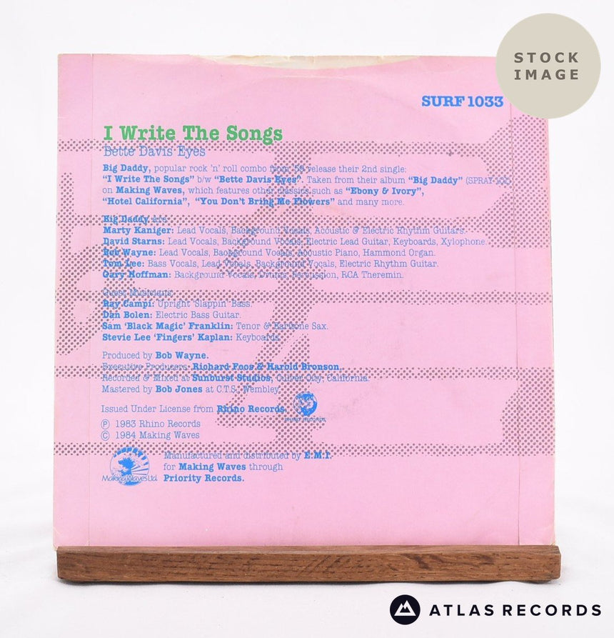 Big Daddy Dancing In The Dark 1980 Vinyl Record - Reverse Of Sleeve