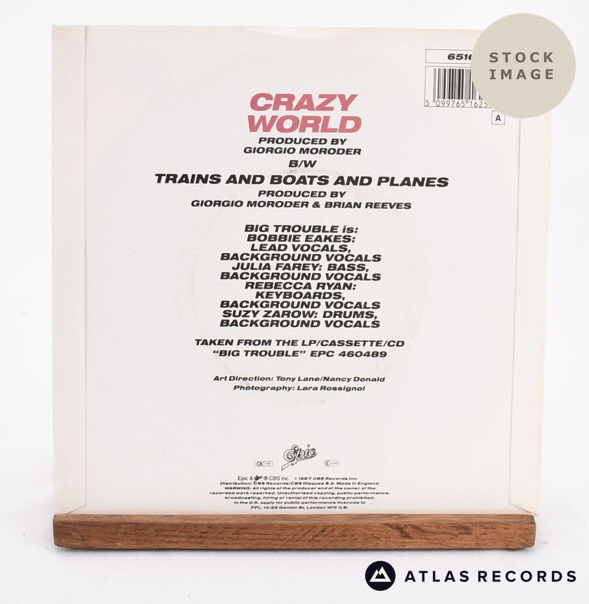 Big Trouble Crazy World 1985 Vinyl Record - Reverse Of Sleeve