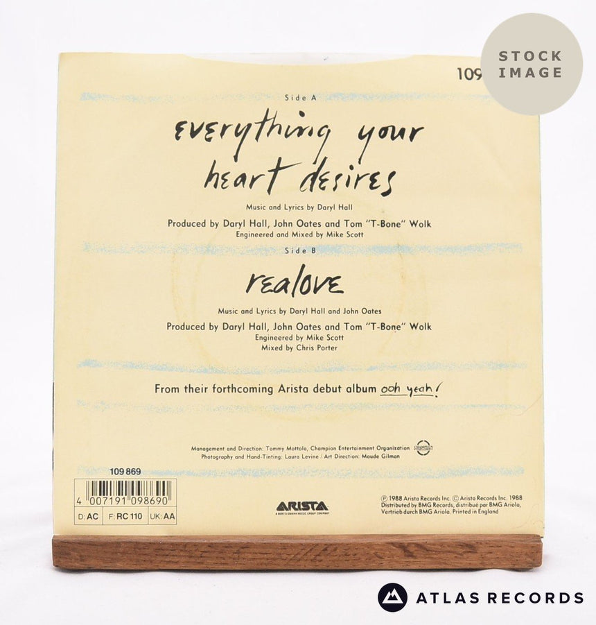 Daryl Hall & John Oates Everything Your Heart Desires Vinyl Record - Reverse Of Sleeve