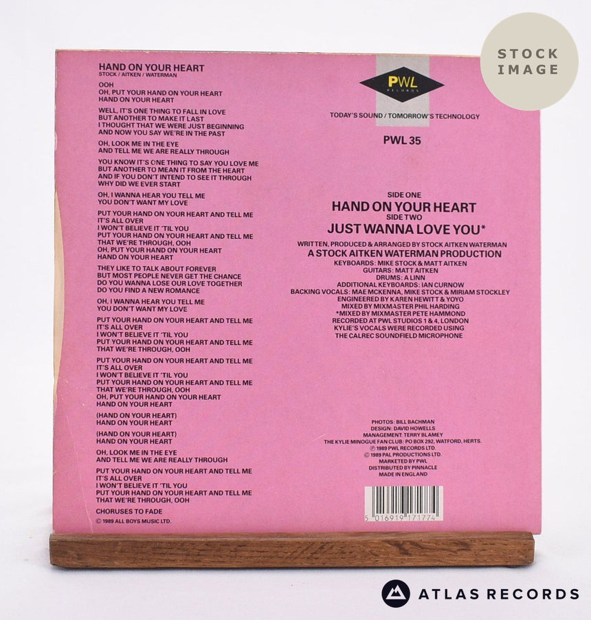 Kylie Minogue Hand On Your Heart 1989 Vinyl Record - Reverse Of Sleeve