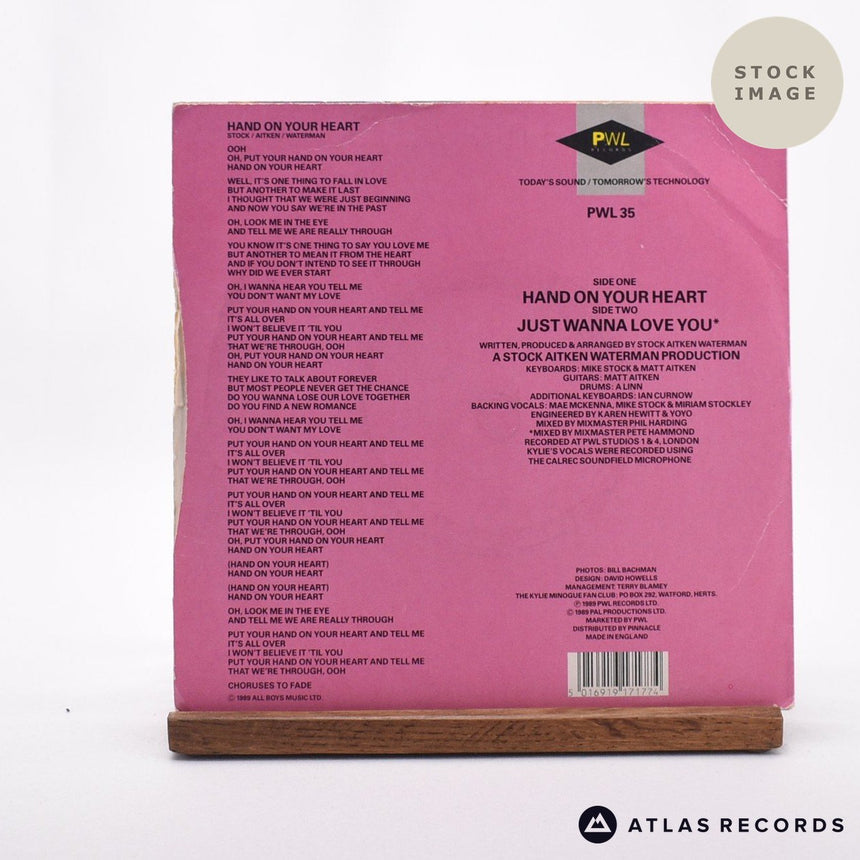 Kylie Minogue Hand On Your Heart 7" Vinyl Record - Reverse Of Sleeve