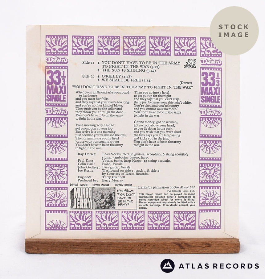 Mungo Jerry You Don't Have To Be In The Army To Fight In The War 1975 Vinyl Record - Reverse Of Sleeve