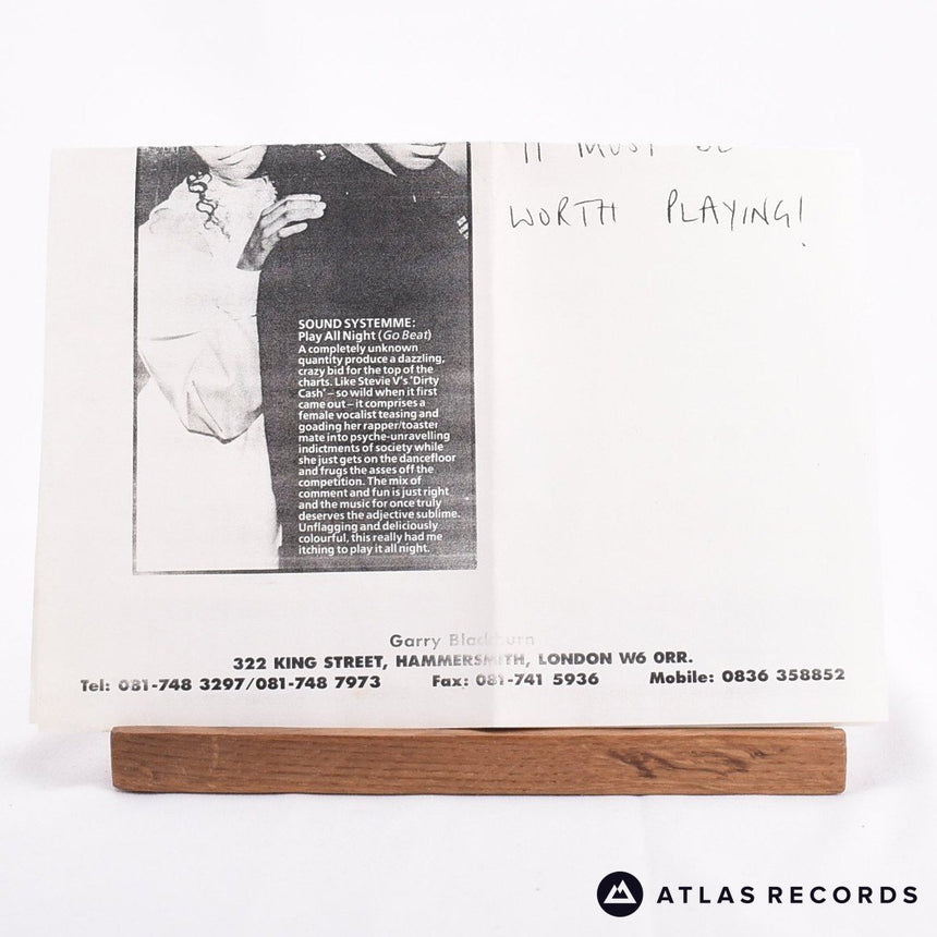 Sound Systemme - Play All Night - Release Note 7" Vinyl Record - EX/NM