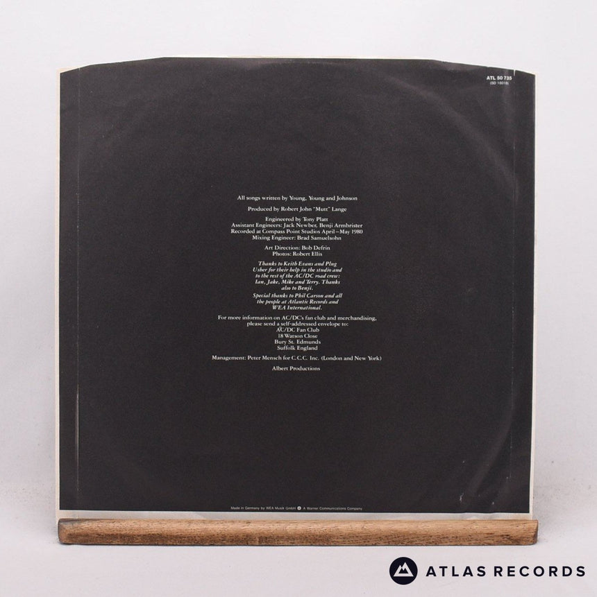 AC/DC - Back In Black - Embossed Sleeve LP Vinyl Record - VG+/EX