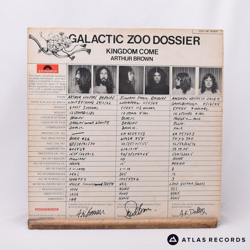 Arthur Brown's Kingdom Come - Galactic Zoo Dossier - LP Vinyl Record - VG+/VG+