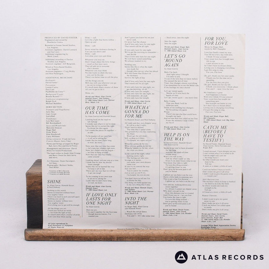 Average White Band - Shine - Lyric Sheet LP Vinyl Record - EX/EX