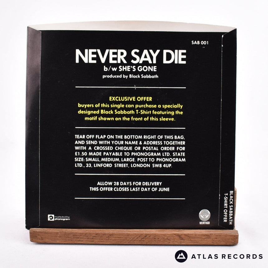 Black Sabbath - Never Say Die - Strawberry 7" Vinyl Record - VG+/EX