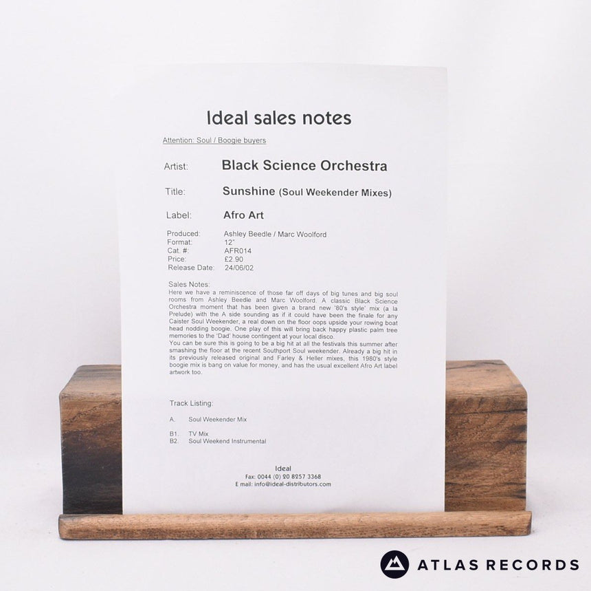 Black Science Orchestra - Sunshine - 12" Vinyl Record - EX