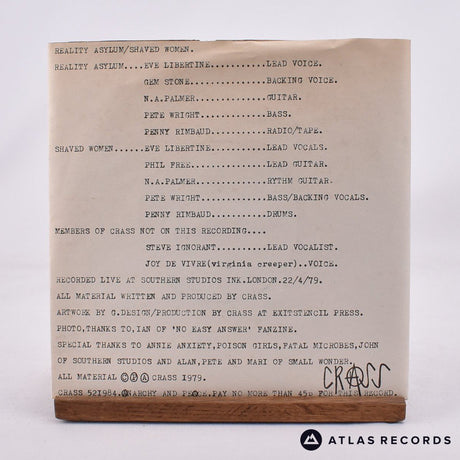 Crass - Reality Asylum - 7" Vinyl Record - VG+/VG+