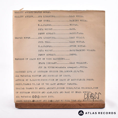 Crass - Reality Asylum - Poster Sleeve 7" Vinyl Record - VG+/EX