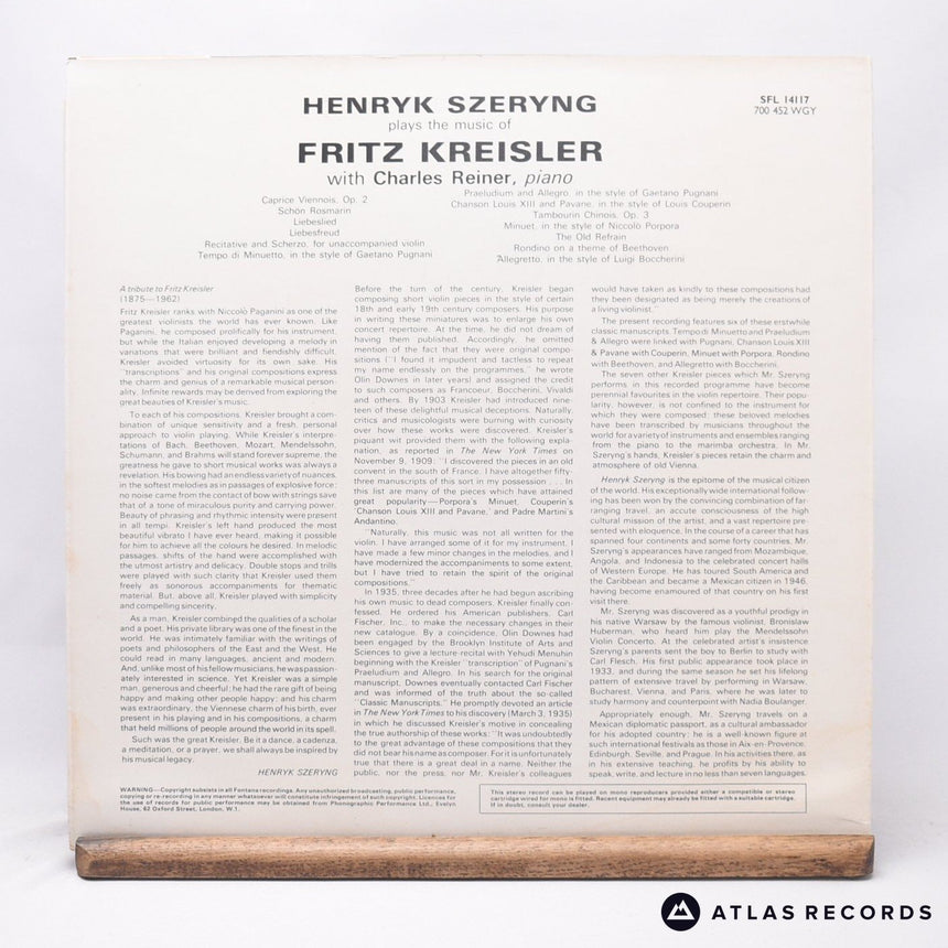 Fritz Kreisler - Plays The Music Of Fritz Kreisler - LP Vinyl Record - VG+/VG+