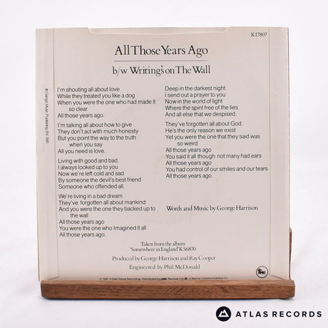 George Harrison - All Those Years Ago - 7" Vinyl Record - EX/EX