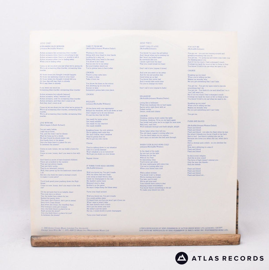 Girlschool - Screaming Blue Murder - Lyric Sheet LP Vinyl Record - VG+/EX