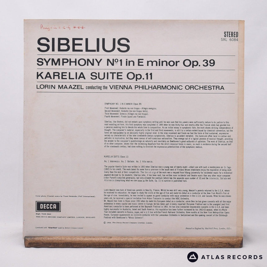 Jean Sibelius - Symphony № 1 / Karelia Suite - Reissue LP Vinyl Record - EX/EX