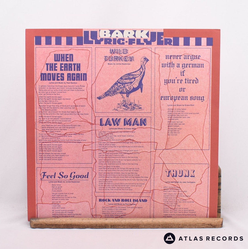 Jefferson Airplane - Bark - Lyric Sheet LP Vinyl Record - EX/EX