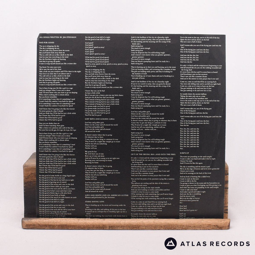 Jim Steinman - Bad For Good - Lyric Sheet LP Vinyl Record - EX/VG+