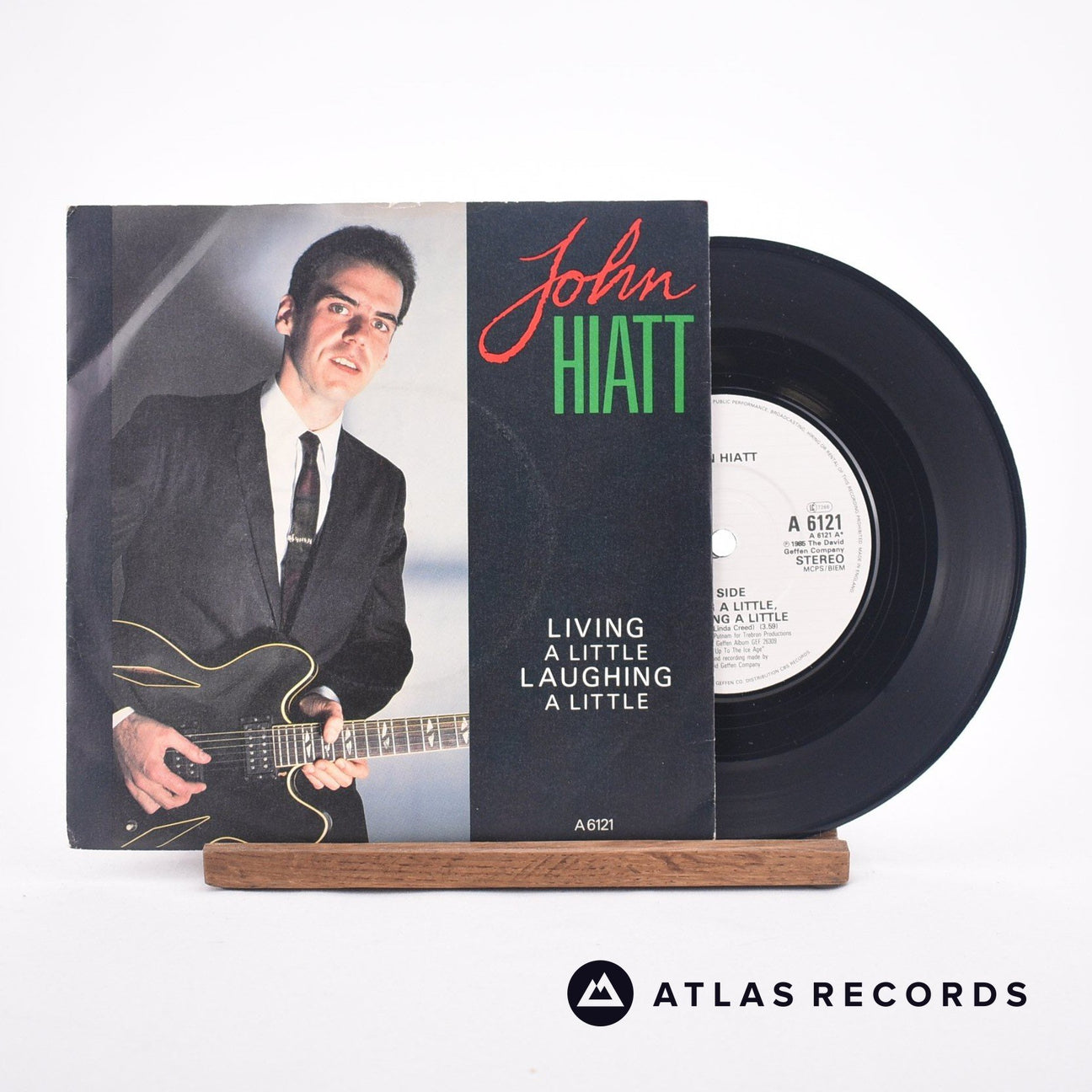 John Hiatt Living A Little, Laughing A Little 7" Vinyl Record - Front Cover & Record