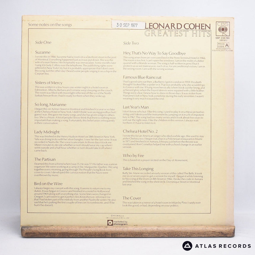 Leonard Cohen - Greatest Hits - Lyric Sheet A B LP Vinyl Record - EX/EX