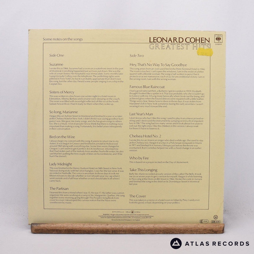 Leonard Cohen - Greatest Hits - Reissue LP Vinyl Record - EX/VG+