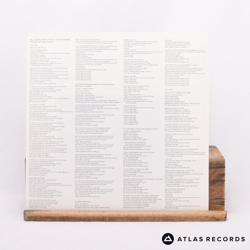Meat Loaf - Bat Out Of Hell - Lyric Sheet LP Vinyl Record - EX/EX