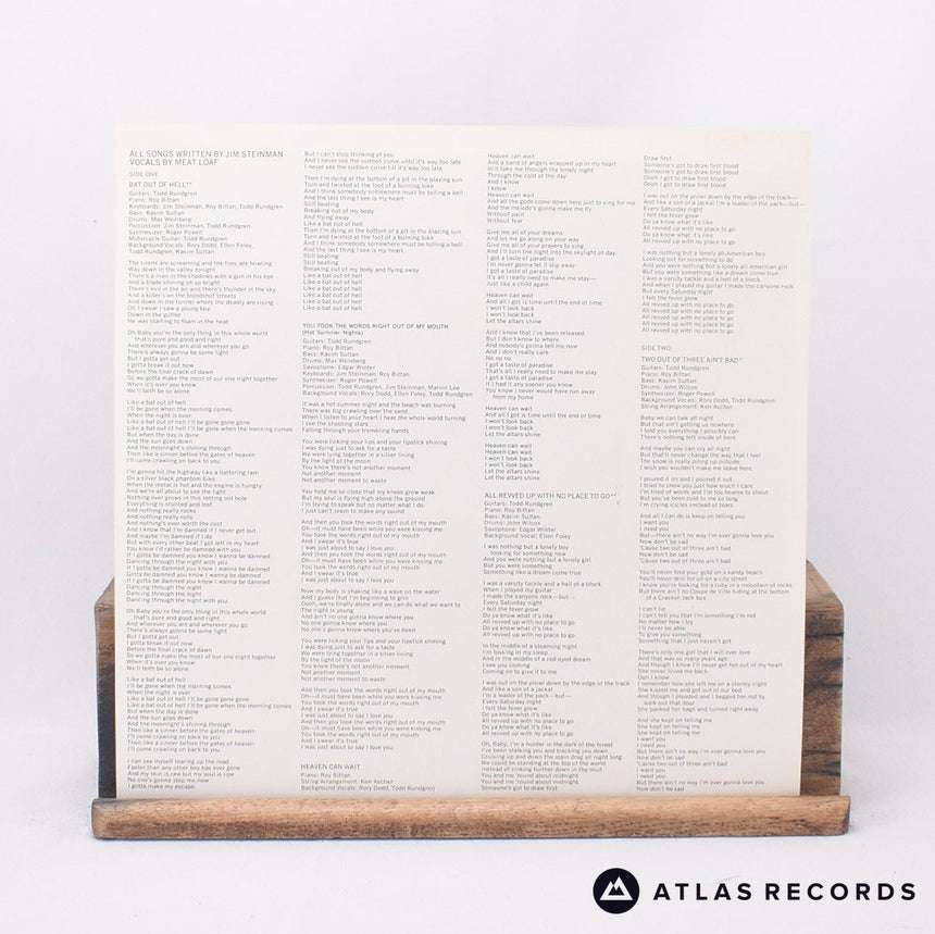 Meat Loaf - Bat Out Of Hell - Lyric Sheet LP Vinyl Record - EX/EX