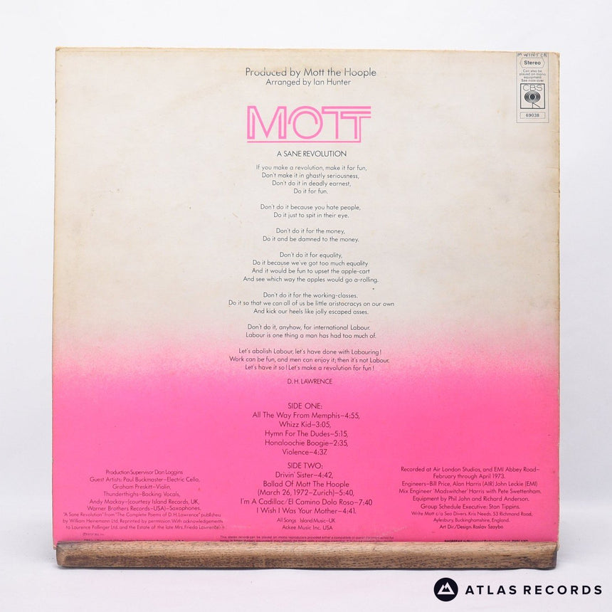 Mott The Hoople - Mott - LP Vinyl Record - VG+/EX