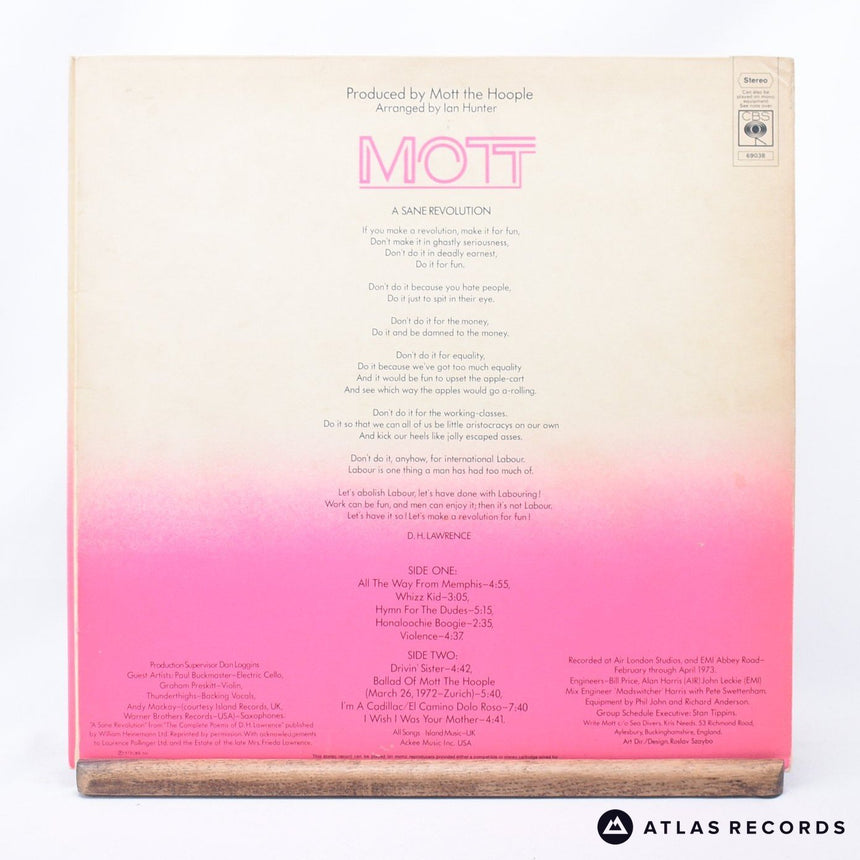 Mott The Hoople - Mott - Gatefold A1 B1 LP Vinyl Record - VG+/EX