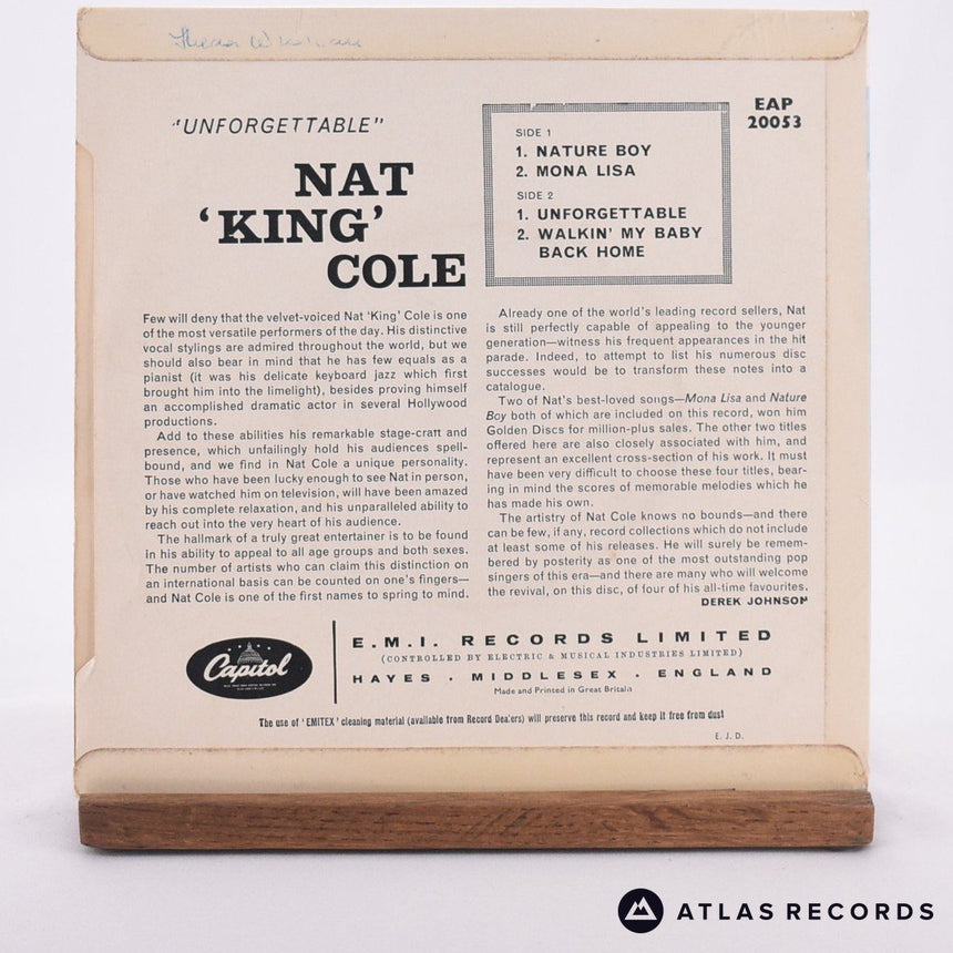 Nat King Cole - Unforgettable - Mono 7" EP Vinyl Record - EX/VG+